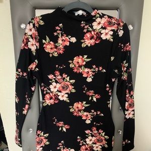 Riley James Black Floral Print Body Con Dress